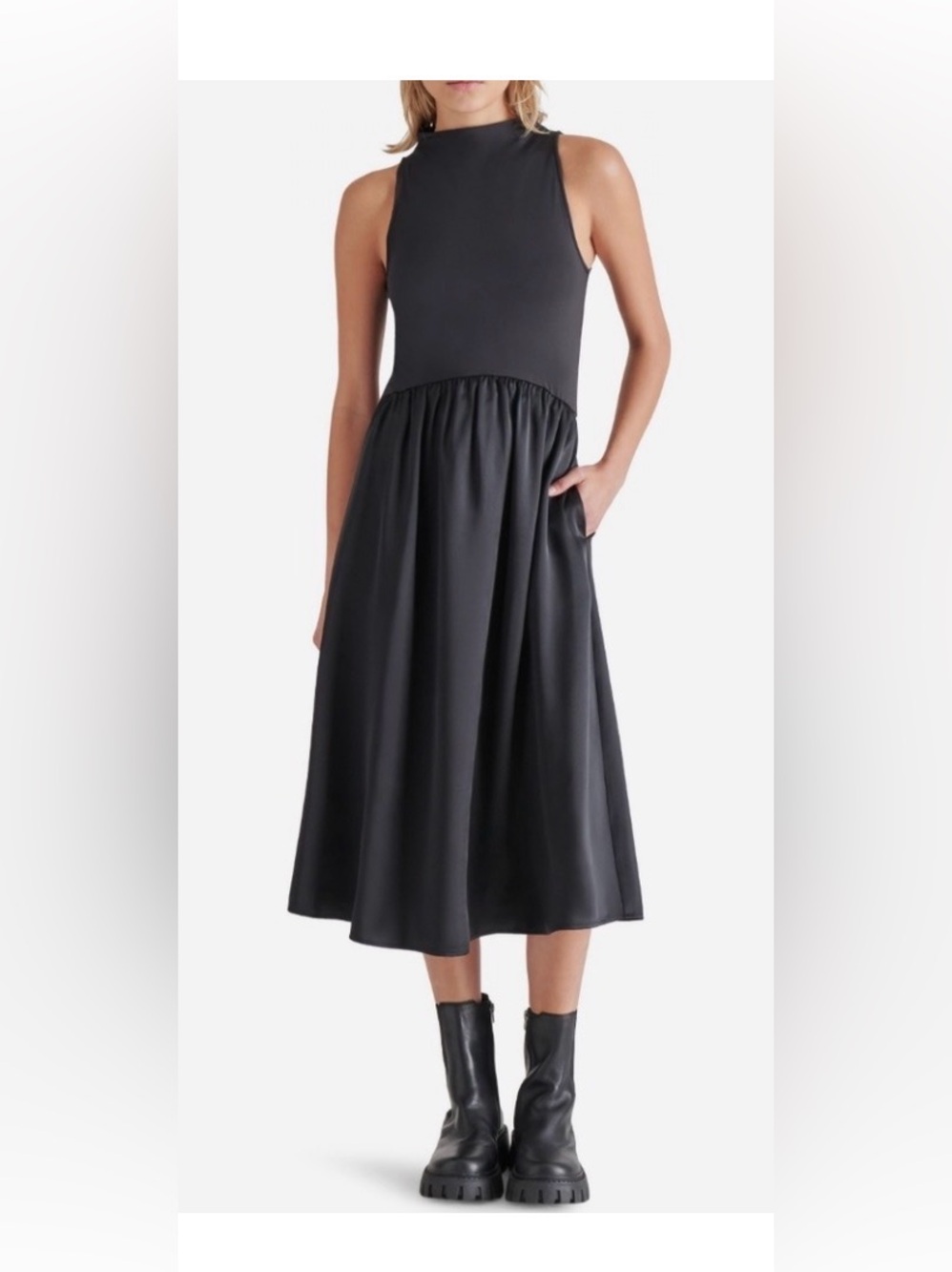 Steve Madden Aradia Mixed Material Black Dress. M NWT
